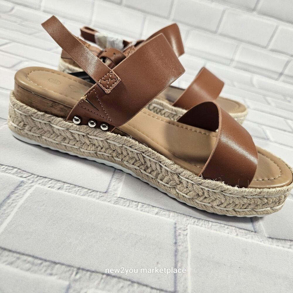 Athlefit women's wedge sandals Brown and tan and white size 6.5